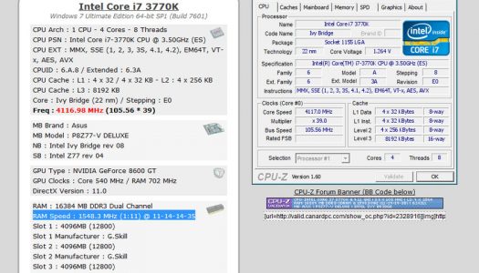 4 módulos, 16 GB y 3100 MHz de memoria junto a G-skill, Ivy Bridge y una ASUS P8Z77-V Deluxe