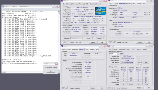 Espectacular récord para superPI 1M corriendo a 7 GHz y con la nueva ASROCK Z77 OC