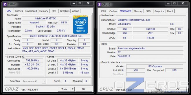 Core i7-4770K stock (sin carga) + GIGABYTE G1.Sniper 5 (BIOS F7)