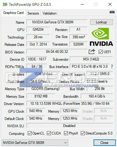 MSI GT72S 6QE Dominator Pro G - gpu-z
