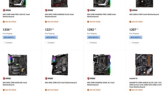 Newegg muestra el precio de las nuevas placas madre Z390