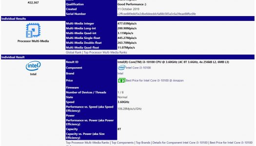 El i3-10100 sería un 31% más rápido que el i3-9100 en pruebas multimedia de SiSoft SANDRA