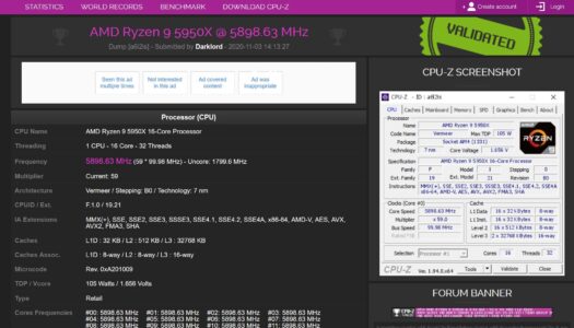 Ryzen 9 5950X con overclock alcanza los 5,9 GHz